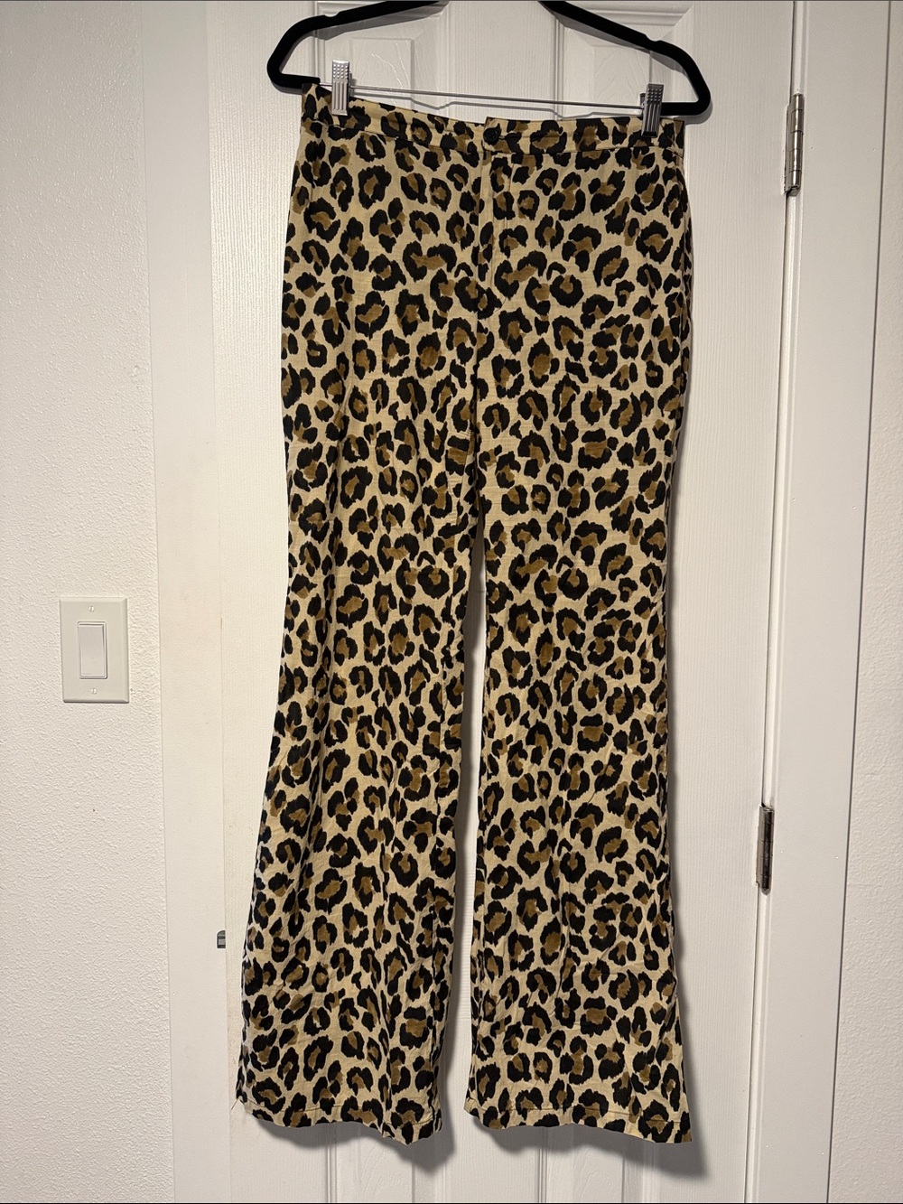 Zara Leopard Print Wide Leg Pants - Tan, Black